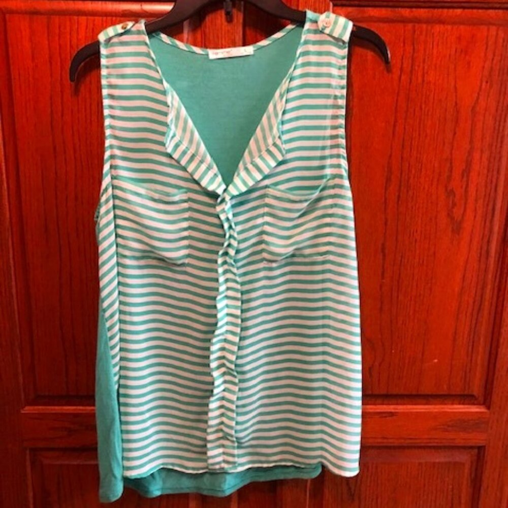 Femme by Tresics Turquoise and White striped Sleeveless Blouse Size L